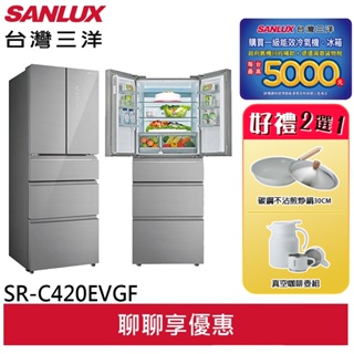 SANLUX 台灣三洋 五門下冷凍雙抽屜變頻電冰箱 SR-C420EVGF(輸碼95折 6Q84DFHE1T)