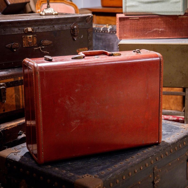 美國古董手提箱samsonite  1950's 復古行李箱 老行李箱 舊手提箱 皮製行李箱 vintage 酒紅色款