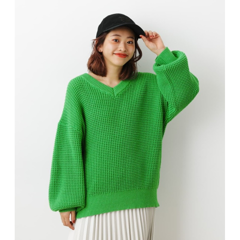 日本品牌 | RODEO CROWNS | 全新 綠色 鬆餅格 織紋 厚實 寬鬆 針織 毛衣 長袖 上衣 日單 日牌