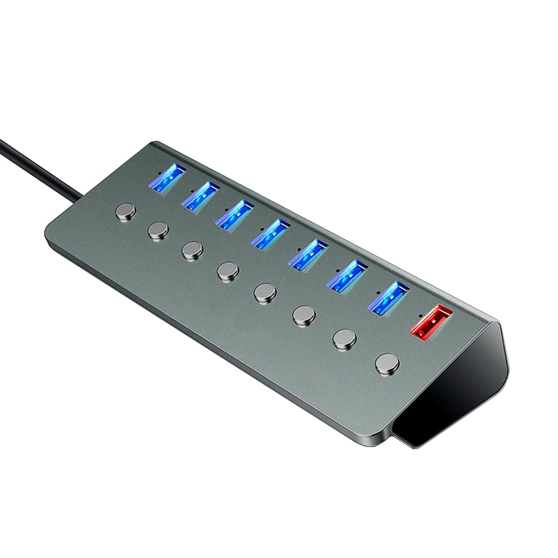 易控王 7+1孔 USB3.0 HUB 鋁合金集線器 獨立開關 (40-729-01)