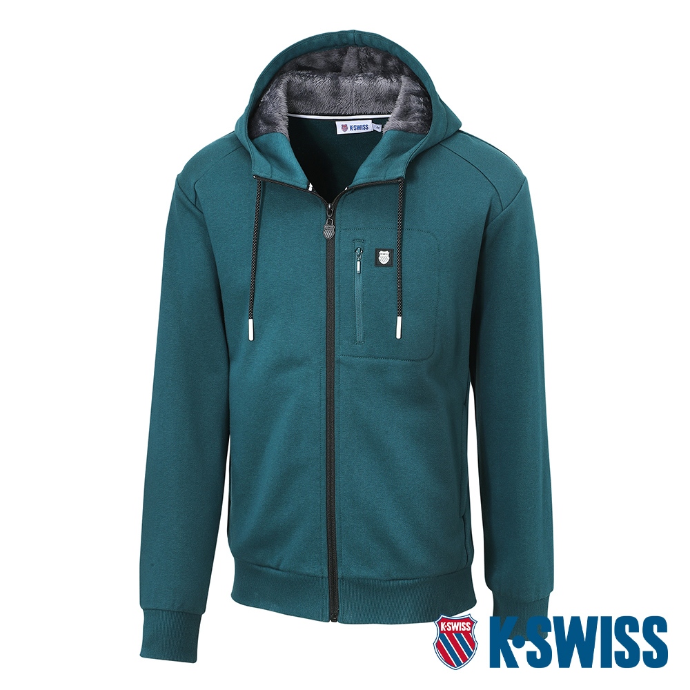K-SWISS  Hoodie W/Fur Jacket刷毛連帽外套-男-深綠