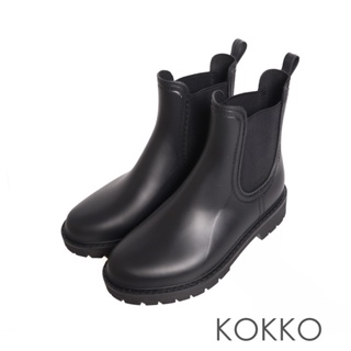 KOKKO側拼布低筒防水切爾西雨靴黑色
