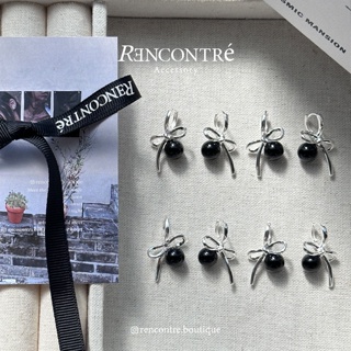 『現貨/韓國 黑天鵝的舞鞋/黑瑪瑙 易扣耳環』Rencontre 925純銀 天然石 瑪瑙 蝴蝶結 耳環