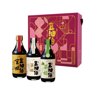 【豆油伯】300ml精選禮盒組 茶姬醬油(香檬風味)300mlx1瓶、茶姬醬油300mlx1瓶、金桂醬油300mlx1瓶