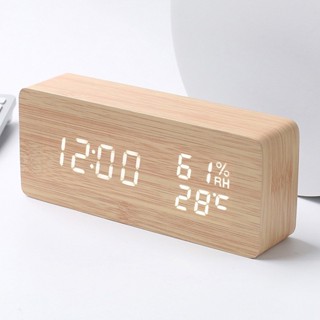 木紋時鐘 溫濕度時鐘 木紋鬧鐘 聲控時鐘 LED 溫度 北歐風時鐘 電子鐘 數字時鐘 時鐘 USB充電