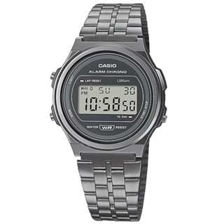 CASIO / 卡西歐 復古懷舊 計時碼錶 電子數位 不鏽鋼手錶 灰色 / A171WEGG-1A / 36mm