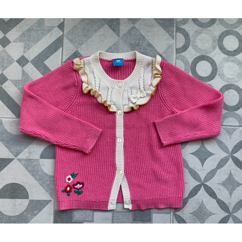 二手麗嬰房女童針織外套繡花毛衣4號約110-120cm