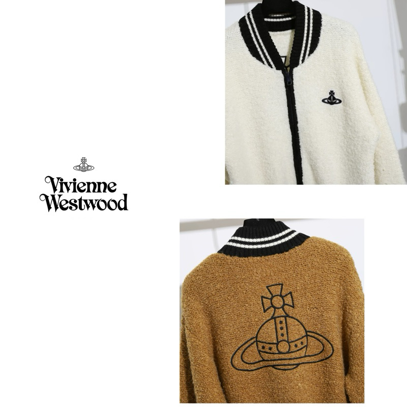 ▪️現貨▪️附紙袋Vivienne Westwood 薇薇安經典土星刺繡混羊毛毛呢羅紋邊保暖絨外套棒球外套