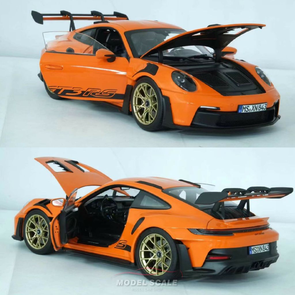 【模例】Norev 1/18 Porsche 911 (992) GT3 RS 橘色 合金可開