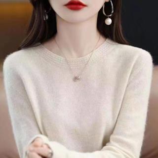 衣時尚 針織上衣 毛線衣 保暖 新款一線成衣花邊圓領羊毛衫女套頭長袖羊毛針織打底衫上衣MA074-8775.