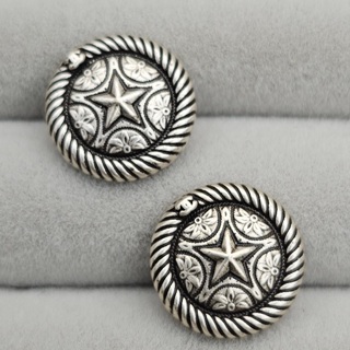 香奈兒 Chanel 鈕扣 12mm 銀黑色 星星圖樣 金屬製 2個一組