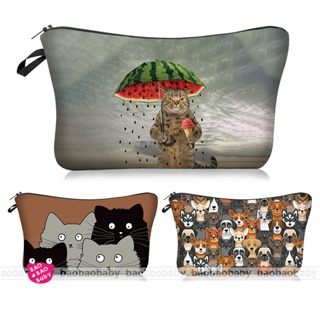 🍓寶貝日雜包🍓西瓜傘下的貓收納防震包 貓咪插畫化妝包 小物包 零錢包 手機包 耳機包 鑰匙包 盥洗包