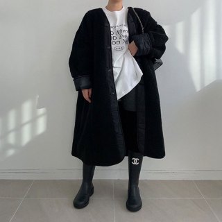 NXS 正韓兩面穿長版大衣 羊羔毛長版外套 長版羽絨棉外套 雙面穿 韓國