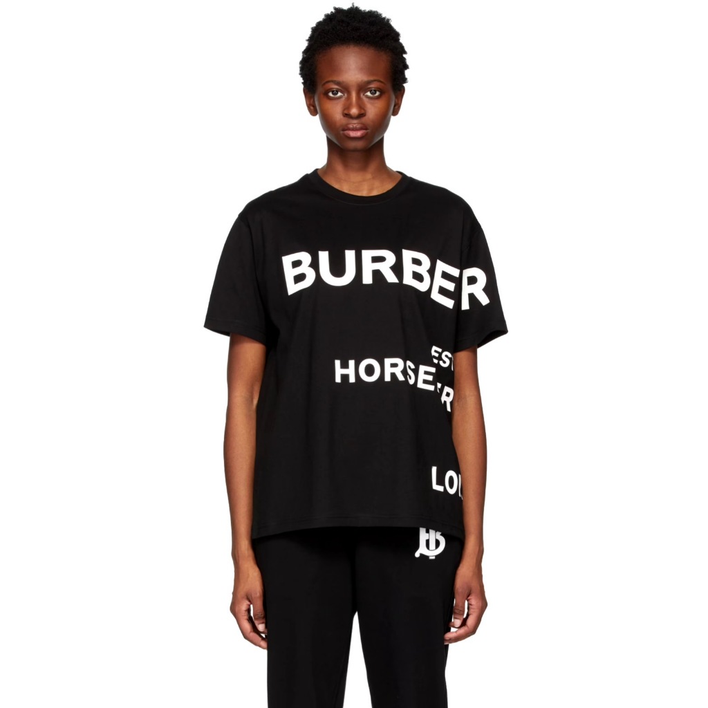 BURBERRY Black Oversized 'Horseferry' T-Shirt【MF SHOP】