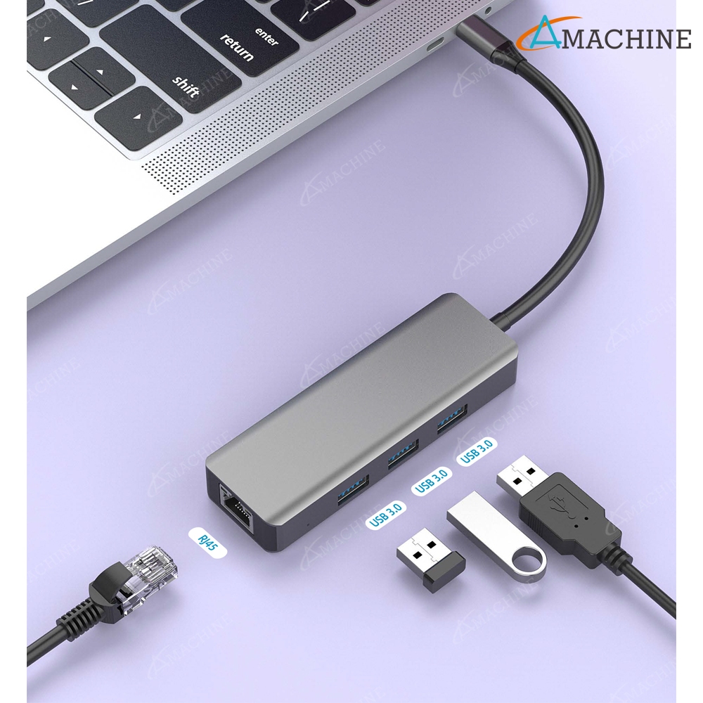 【Amachine】TYPE C 轉RJ45+USB3.0 4合1 HUB