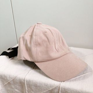 正韓製 後綁帶粉紅麂皮棒球帽 老帽