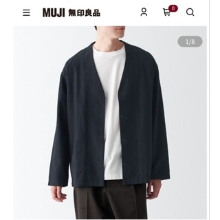 MUJI無印良品-雙面起毛法蘭絨開襟衫黑XL