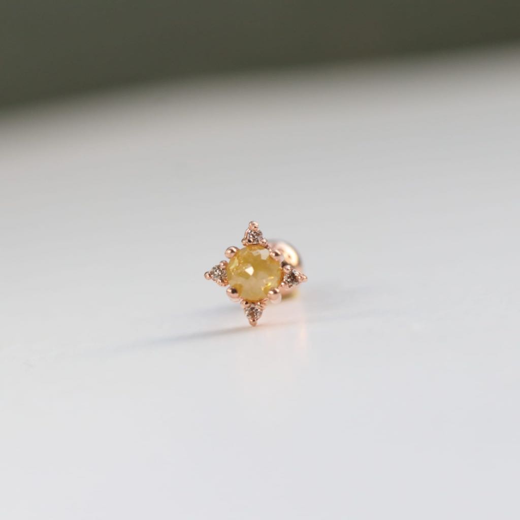 14K 黃色原礦鑽石鎖珠耳環 (單個) 轉珠耳環