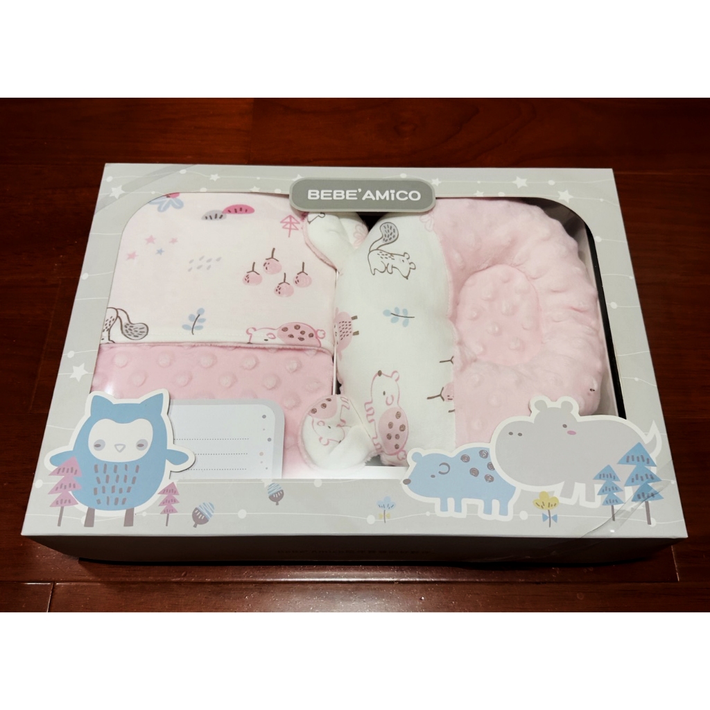 【全新】 Bebe Amico 童趣故事(貝貝豆)-四季毯禮盒(+造型授乳枕) 粉色 豆豆被