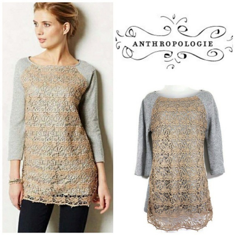 🇺🇸 Anthropologie 厚棉蕾絲質感長版上衣