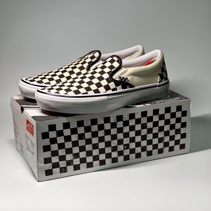 VANS SKATE SLIP-ON SLIP ON 棋盤格 黑白格 滑板鞋 US10.5