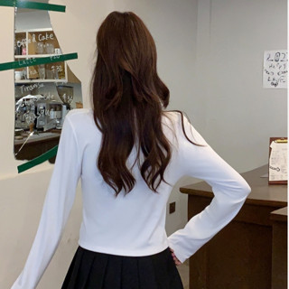 胖胖美依 上衣 打底衫 秋衣 S-2XL設計感褶皺長袖T卹修身顯瘦小翻領純欲風上衣GB305-147.