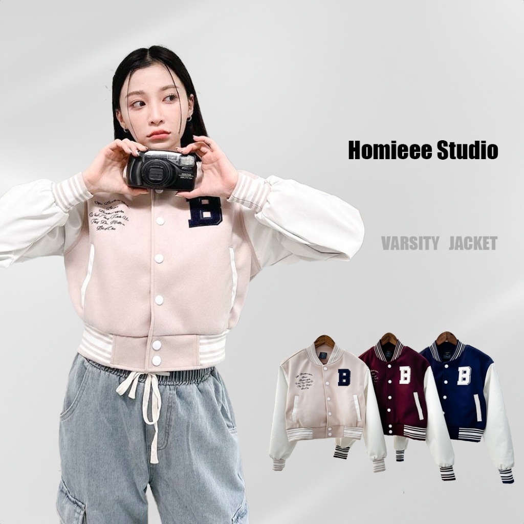 【HS.studio】韓版 外套 棒球外套 接袖 皮革 短版 棒球外套 女生短版 女生外套 短版外套