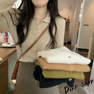 【DIFF】韓版設計感鈕扣翻領針織上衣 長袖上衣 女裝 衣服 寬鬆上衣 顯瘦上衣 長袖t恤【W483】