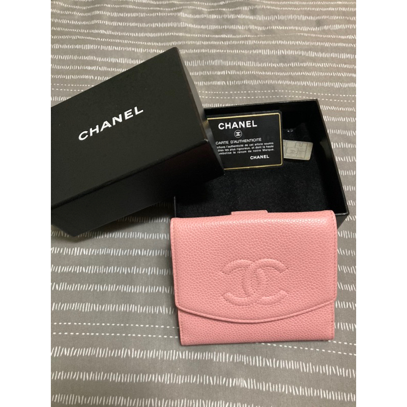 ［Chanel] 99成新未使用 粉色女用皮夾 容量大可裝零錢 附盒/保卡
