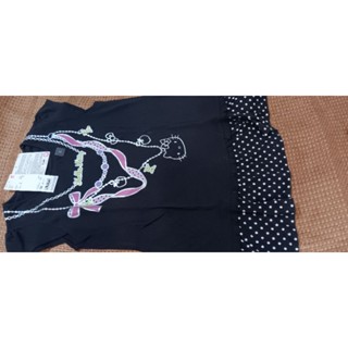 全新 正版 三麗鷗 150cm女大童 UNIQLO kitty長版黑色上衣 凱蒂貓黑色圓點點