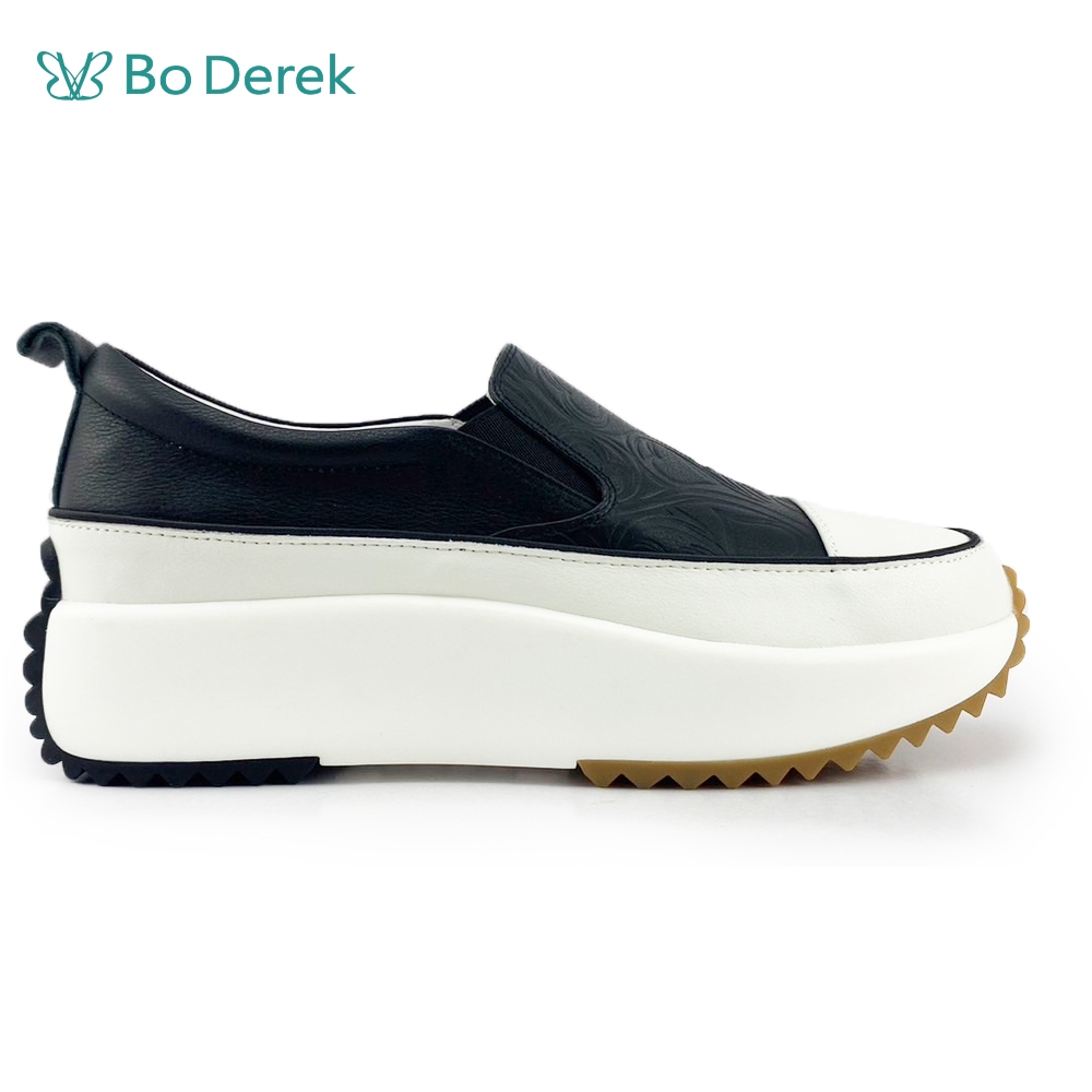 Bo Derek 異材質拼接壓紋牛皮休閒鞋-黑色