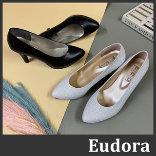 【Eudora】MIT台灣製 尖頭跟鞋 婚鞋 新娘鞋 伴娘鞋 金蔥鞋 皮革金蔥尖頭 高跟細跟高根 跟鞋 皮鞋 工作鞋