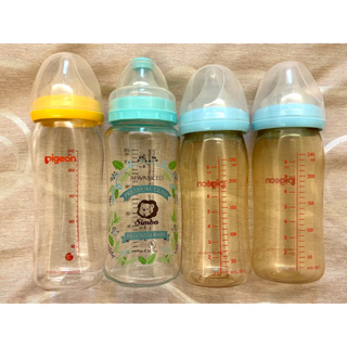 二手 貝親寬口母乳實感奶瓶240ml/藍PPSU*2、小獅王辛巴 蘿蔓晶鑽寬口玻璃大奶瓶270ml*1，無缺損