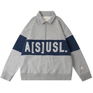 KID'S ASUSL LOGO POLO SWEATSHIRT 日系 拼接 復古 寬鬆 衛衣 大學T 長袖上衣