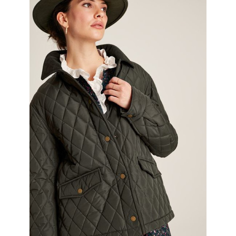 Miolla 英國品牌Joules深軍綠/深藍色防風防水短版菱格紋燈芯絨菱輕量保暖外套