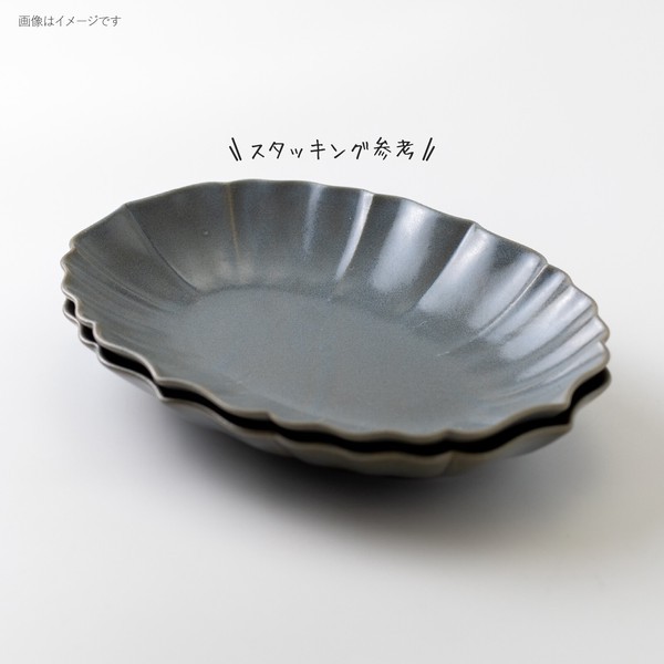 | 十煦 | LOTUS超美皺摺霧灰橢圓餐盤24cm 日本製美濃燒器皿餐具18cm