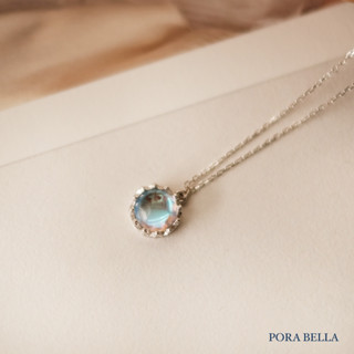 <Porabella>925純銀皇冠月光石項鍊 藍色琉璃水晶項鍊 韓版鎖骨鏈 招桃花月光石項鍊 Necklace