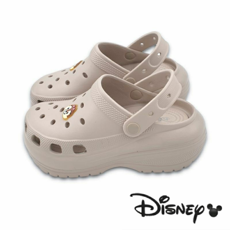 【MEI LAN】迪士尼 Disney (女) 奇奇蒂蒂 厚底 立體造型飾扣 洞洞鞋 布希鞋 3508 奶茶另有多色可選