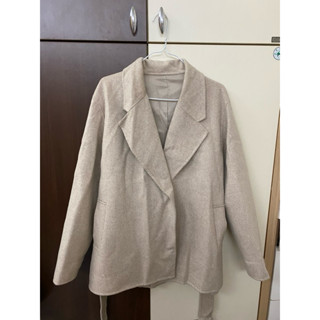 正韓 翻領手工羊毛大衣 燕麥杏