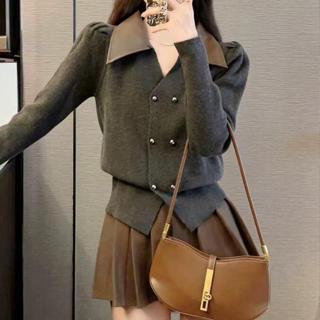 胖胖美依 針織上衣 外套 毛線衣 短款 新款慵懶風毛衣開衫外套加厚小個子寬鬆針織衫上衣N150-7270.