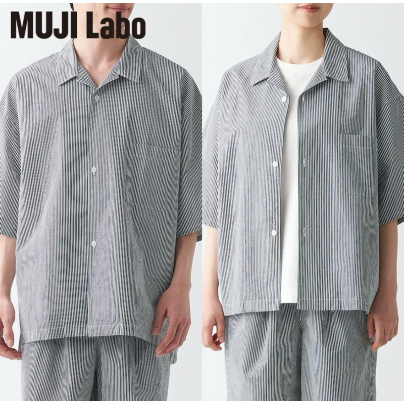 轉賣MUJI Labo有機棉涼感水洗泡泡紗短袖襯衫🌼