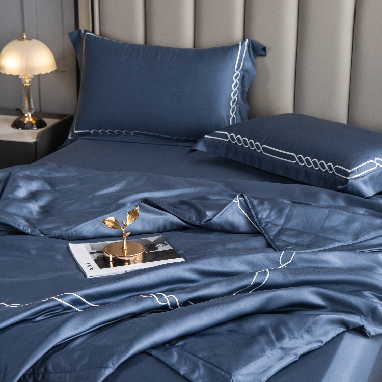 《伯尼寢具》60支天絲床包兩用被組-刺繡-牛仔藍