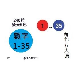 枕o 鶴屋 159 圓形標籤 【直徑15mm】數字1-35螢光6色 (240粒/包) 數字標籤 數字貼紙 7F
