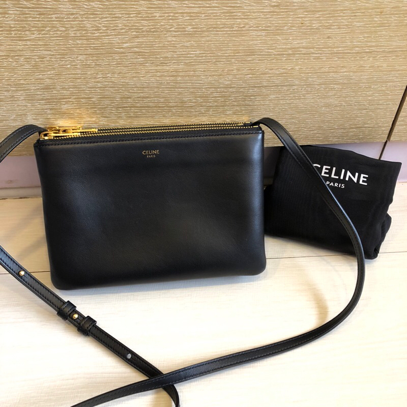 Celine trio 黑色三層斜背包