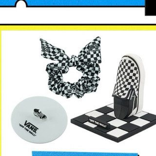 vans 黑白格子 棋盤格 蝴蝶結髮圈 slip on 手機支架