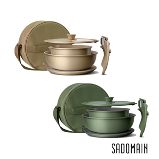 小金｜SADOMAIN 仙德曼 露營鍋具組-不沾煎烤盤系列 AG026 可收納鍋具 大地色