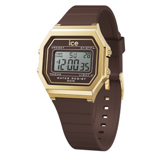 Ice Watch- ICE DIGIT RETRO系列 復古金框矽膠電子錶 32mm-咖啡色