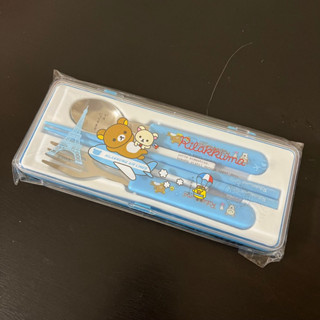 【拉拉熊餐具組】全新/孩童兒童餐具/環保餐具/筷子/湯匙/叉子/帶收納盒/外出便攜三件組/可愛卡通/露營 野餐