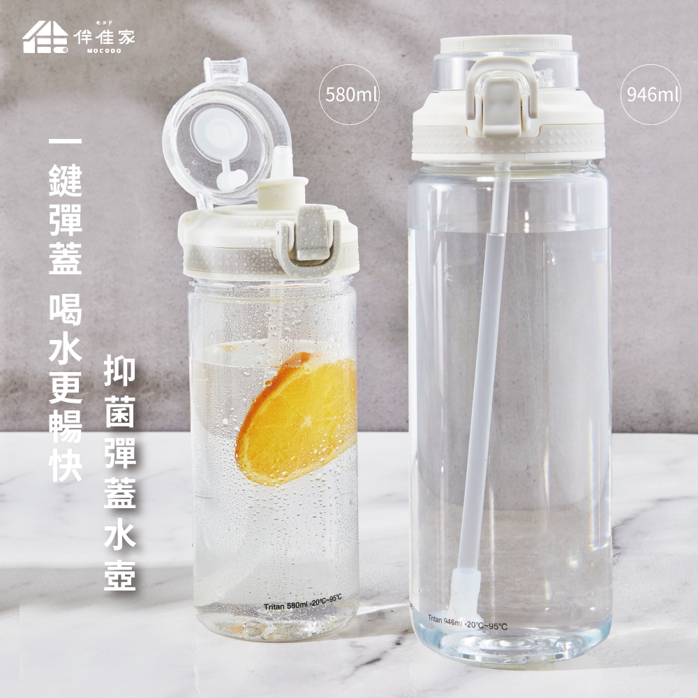 伴佳家 抑菌彈蓋水壺 水壺 圓扣環 580ML 946ML 透明水壺 彈蓋