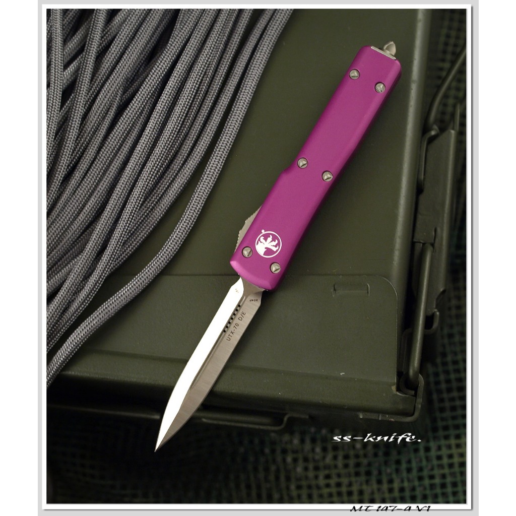 Microtech UTX70 D/E 紫羅蘭色鋁柄mini(204P鋼)型號:MT 147-4 VI自動折刀/現貨